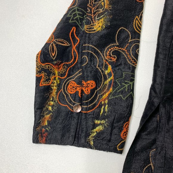 Chico's Silk Beaded Blouse - Size Medium (Chicos 1) - Black Embellished Floral - Picture 4 of 13